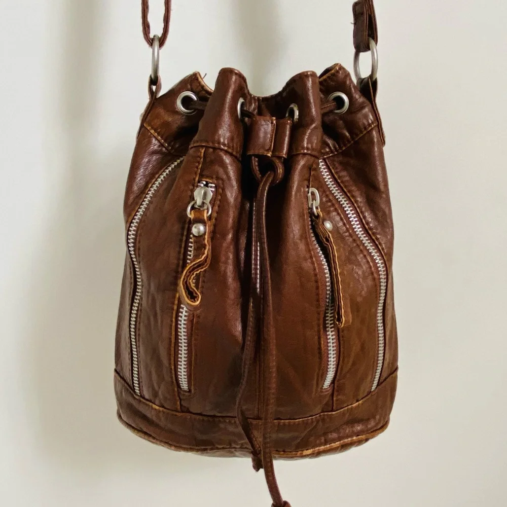 Faux leather bucket bag with zipper detail